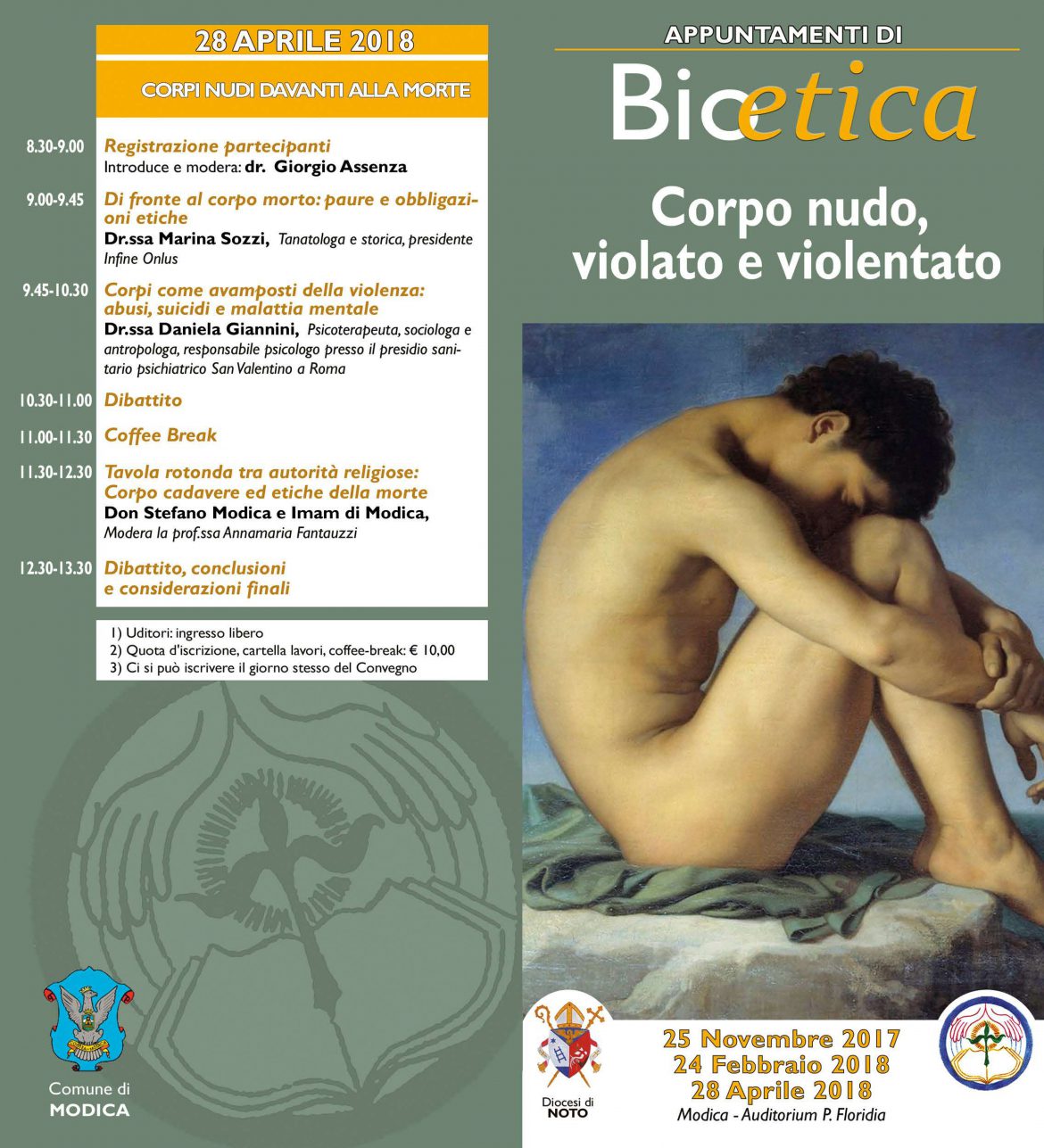 Appuntamenti di Bioetica su “Corpo nudo,violato e violentato”. Apertura Modica 25 novembre 2017 ore 8.30