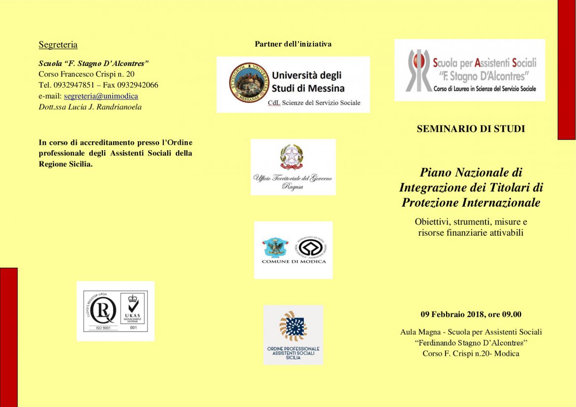 MODICA – Seminario di studi sul Piano Nazionale di  Integrazione dei Titolari di Protezione Internazionale