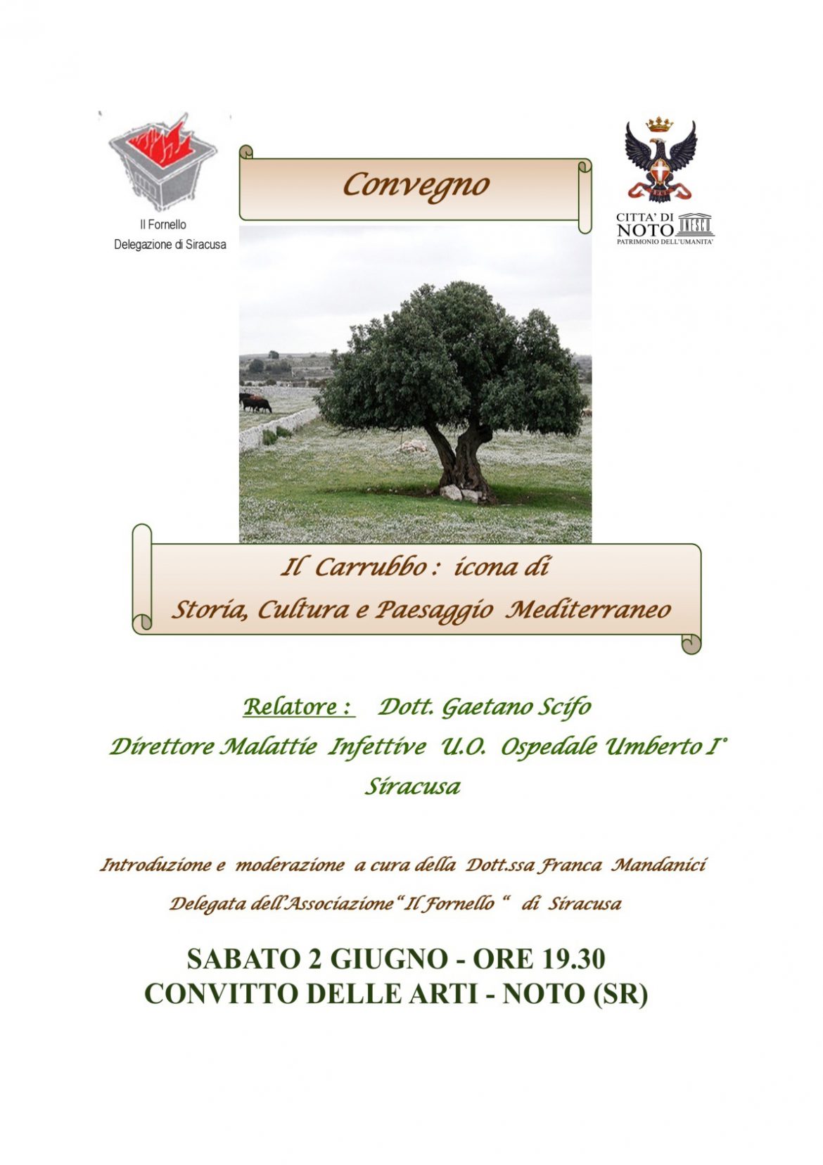 NOTO – Convitto delle Arti, sabato 2 giugno convegno sul “Carrubbo”
