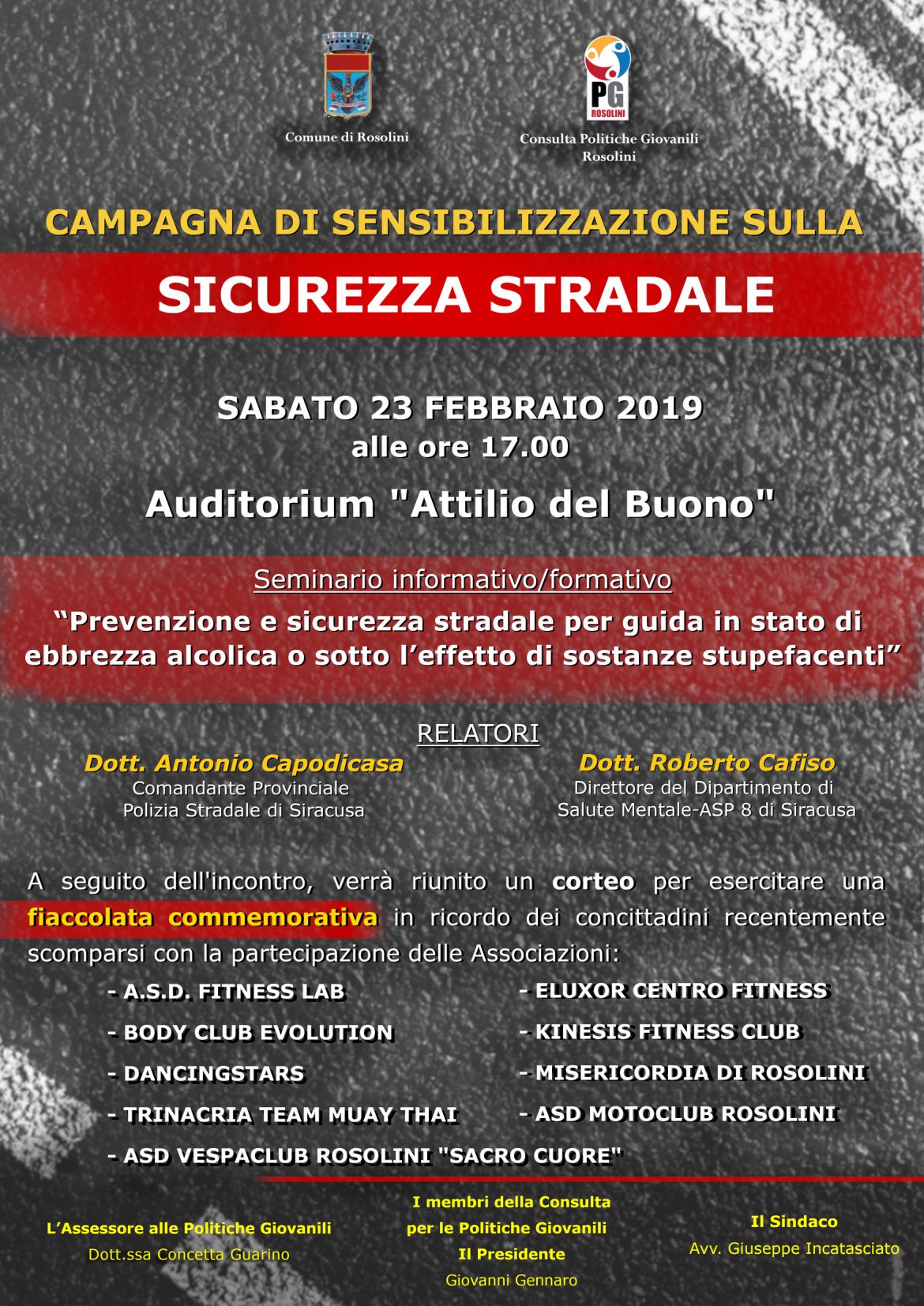 ROSOLINI – Sabato 23 febbraio p.v. ore 17,00 seminario informativo/formativo  sulla sicurezza stradale