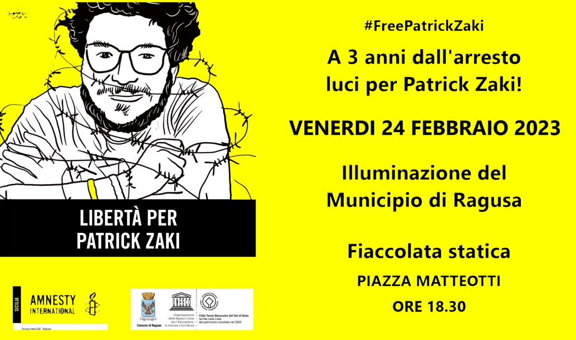 Libertà per Patrick Zaki Venerdì 24 febbraio Ragusa si illuminerà di giallo