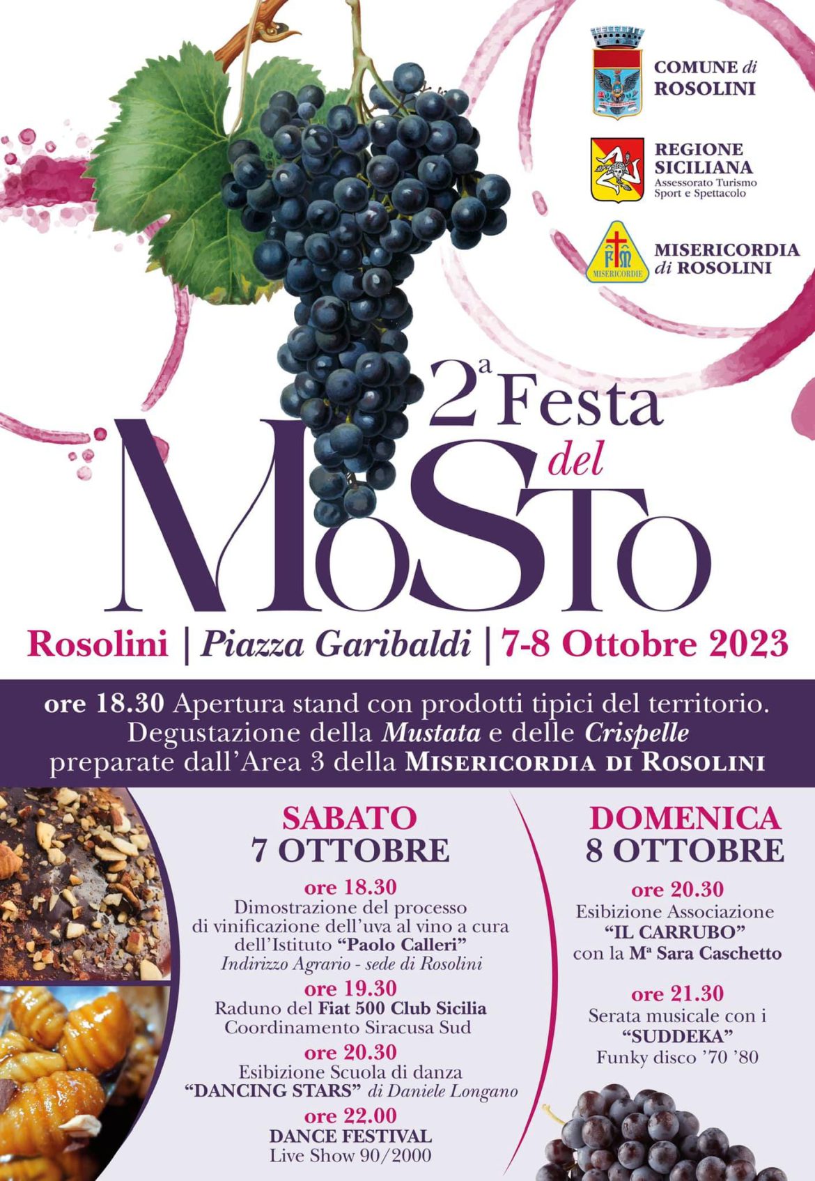 ROSOLINI -TUTTO PRONTO PER LA SECONDA EDIZIONE DELLA FESTA DEL MOSTO: DEGUSTAZIONI E SPETTACOLI IN PIAZZA GARIBALDI IL 7 E 8 OTTOBRE