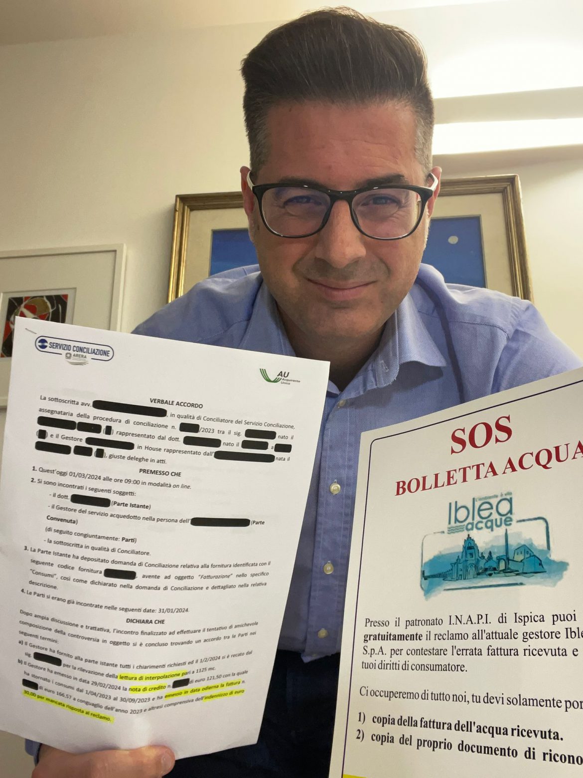 ARERA DÀ RAGIONE AI CONSUMATORI, IL CONSIGLIERE MONACA A ISPICA: “ERRORI NELLE BOLLETTE DI IBLEA ACQUE”