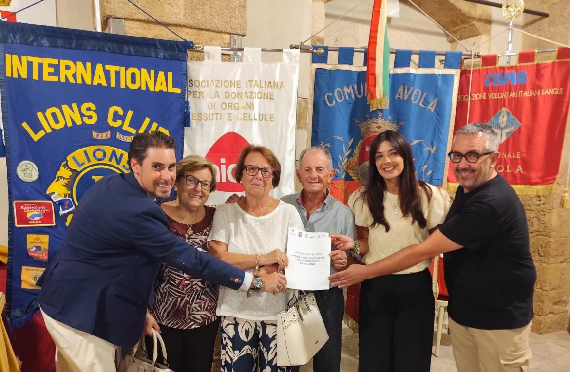 Avola diventa “Città del Dono”, firmato il protocollo tra Comune e associazioni. Cannata: “Una scelta di vita e responsabilità
